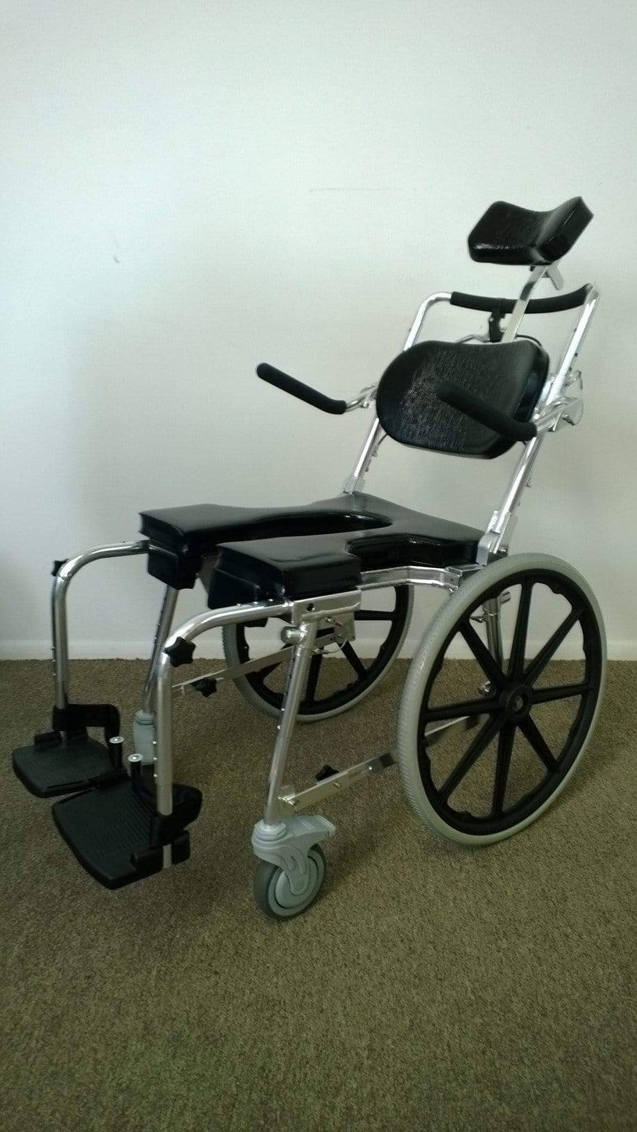 GO-ANYWHERE COMMODE 'N SHOWER CHAIR W/ 20" WHEELS - ADJUSTABLE (SP-A)