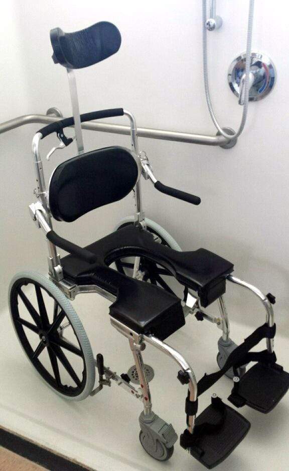 GO-ANYWHERE COMMODE 'N SHOWER CHAIR W/ 20" WHEELS - ADJUSTABLE (SP-A)